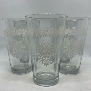 Vintage Set Of 5 Libbey MCM White Medallion Scroll 16oz Glasses